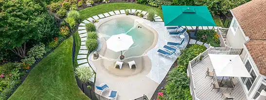 Aerial photo of a beach entry pool